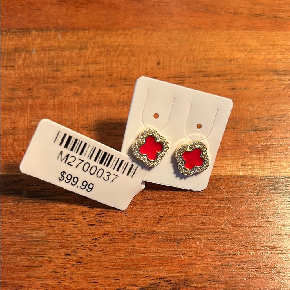 14k Gold Filled Red Clover Stud Earrings